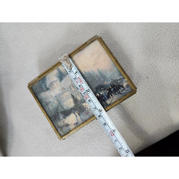 Vintage Enesco Thomas Kinkade Etched Glass Brass Jewelry Trinket Box Cottage - Picture 14 of 16